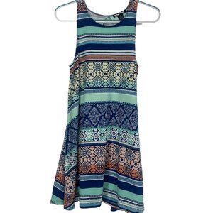 Planet Gold Navy Rugby Combo Geometric Flare Dress M